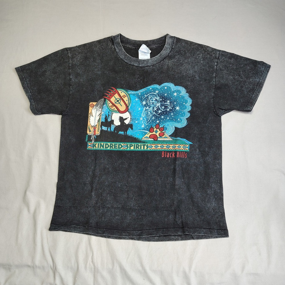 VINTAGE Kindred Spirits Black Hills T-Shirt Acid Wash‎ Hanes Beefy-T Size Large